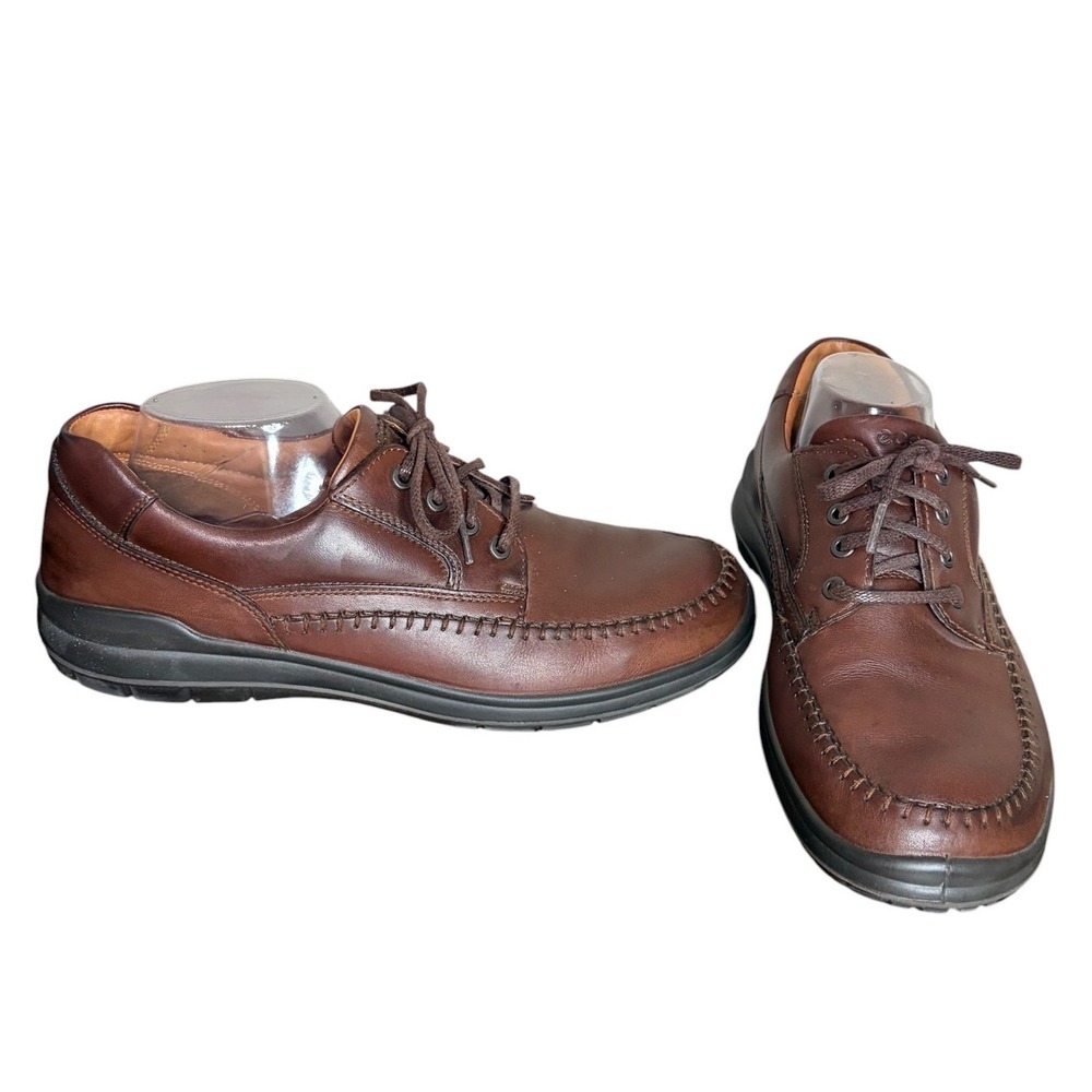 Ecco Brown Leather Oxford Whipstitch Apron Toe Men's Size 11-11.5